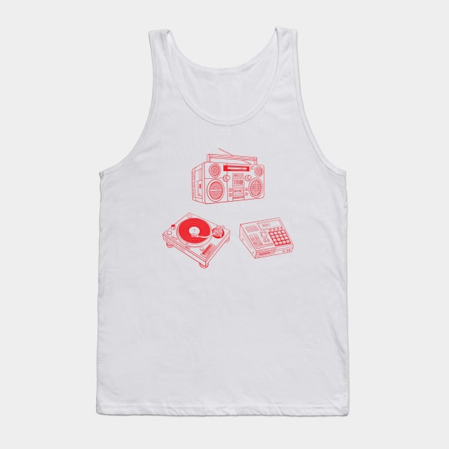 Boombox, Beat Maker, Turntable (Red Lines) Analog / Music Tank Top by Analog Digital Visuals